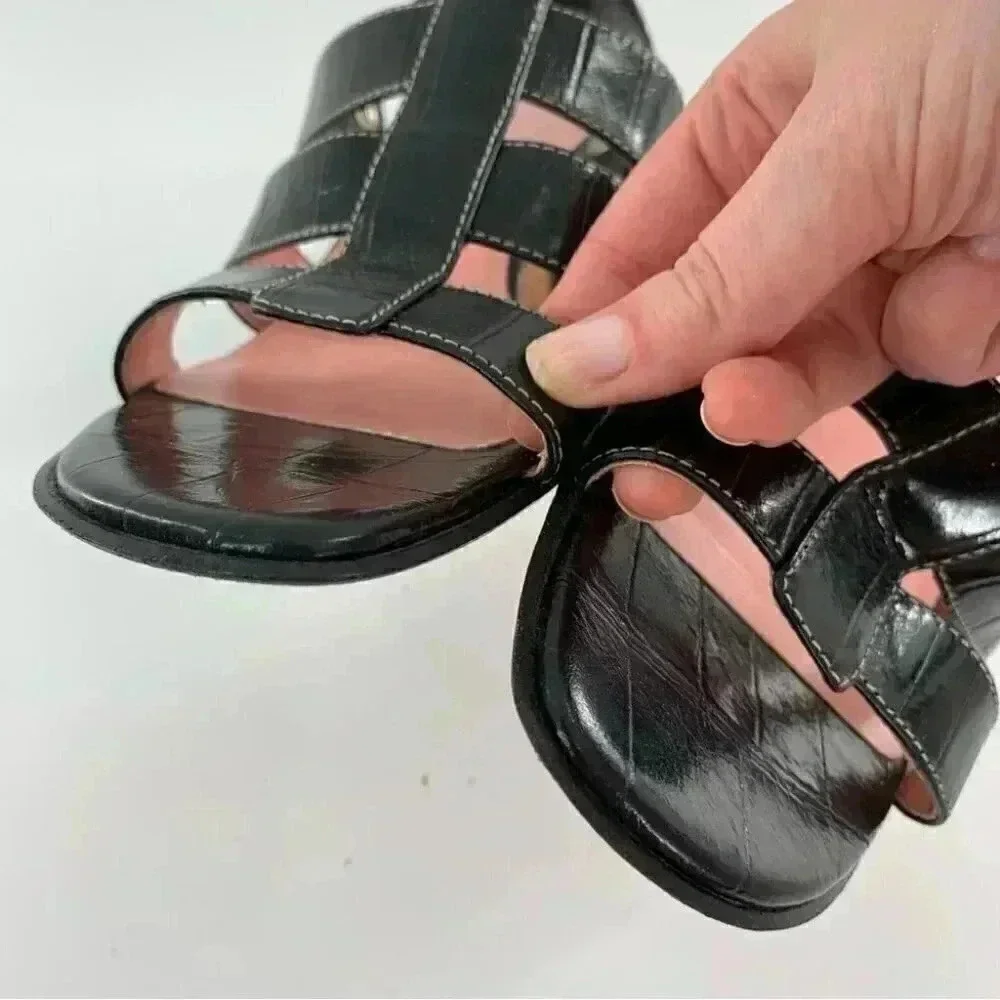Joan and David heels size 6.5 black leather vintage 80s 90s tortoise embrossed